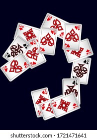 Playing Cards on black background. Vector illustration in celtic style.
