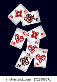 Playing Cards on black background. Vector illustration in celtic style.