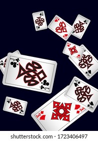 Playing Cards on black background. Vector illustration in celtic style.