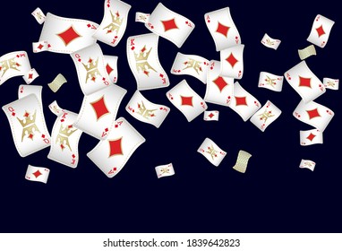 Karten auf schwarzem Hintergrund spielen. Muster für Werbung für Partys, Events in Vegas. Vektorgrafik