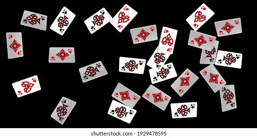 Playing Cards on black background. Pattern for ads of parties, events in Vegas. Vector illustration. Vector illustration in celtic style.