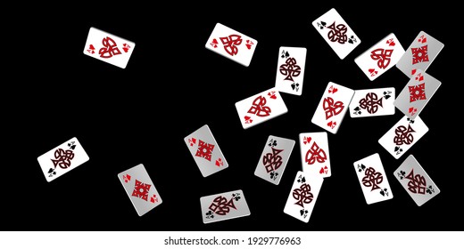 Karten auf schwarzem Hintergrund spielen. Muster für Werbung für Partys, Events in Vegas. Vektorgrafik. Vektorgrafik im keltischen Stil.