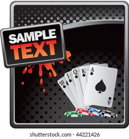 playing cards on black halftone grungy ad