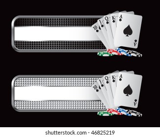 playing cards on black and silver checkered tabs