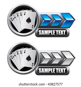 playing cards on blue and white arrow nameplate banners
