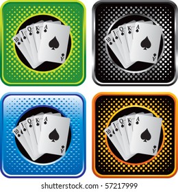 playing cards on colored halftone banners