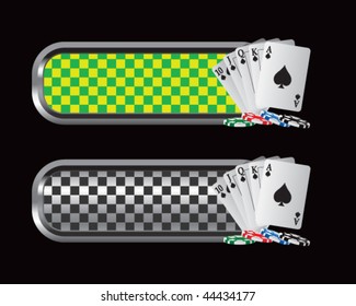 playing cards on green and black checkered tabs