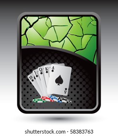 playing cards on green cracked background