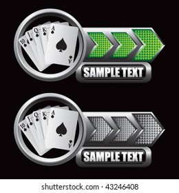 playing cards on green and gray arrow nameplate banners