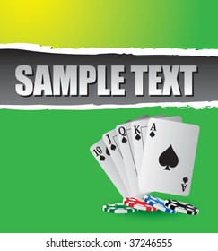 playing cards on green ripped banner