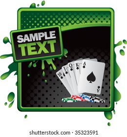 playing cards on green splat banner