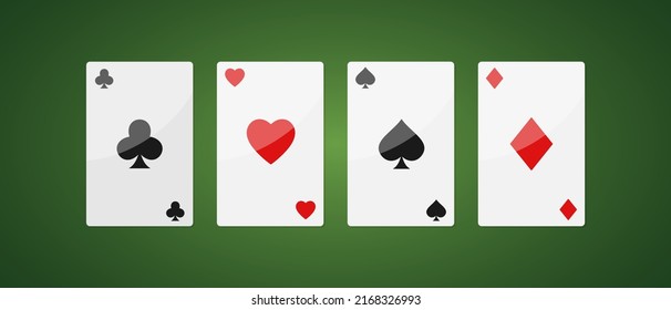 Playing cards on the green table. Vector clipart.