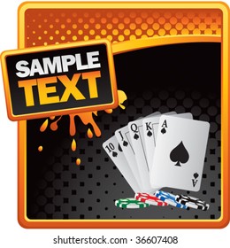 playing cards on orange and black halftone banner