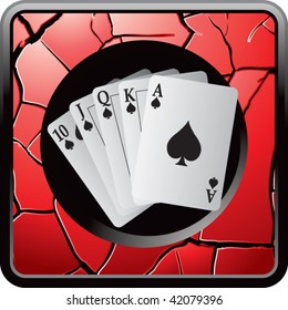 playing cards on red cracked web button