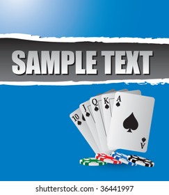 playing cards on ripped banner