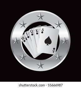 playing cards on silver star round frame
