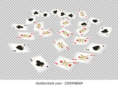 Playing Cards on transparent background. Pattern for ads of parties, events in Vegas. Vector illustration