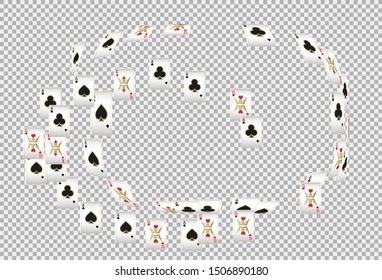 Playing Cards on transparent background. Pattern for ads of parties, events in Vegas. Vector illustration