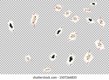 Playing Cards on transparent background. Pattern for ads of parties, events in Vegas. Vector illustration
