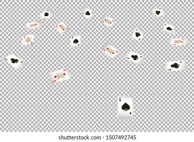 Playing Cards on transparent background. Pattern for ads of parties, events in Vegas. Vector illustration