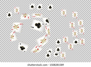 Playing Cards on transparent background. Pattern for ads of parties, events in Vegas. Vector illustration