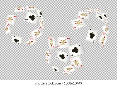 Playing Cards on transparent background. Pattern for ads of parties, events in Vegas. Vector illustration
