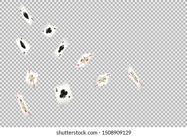 Playing Cards on transparent background. Pattern for ads of parties, events in Vegas. Vector illustration