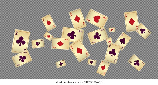 Playing Cards on transparent background. Pattern for ads of parties, events in Vegas. Vector illustration in vintage style.