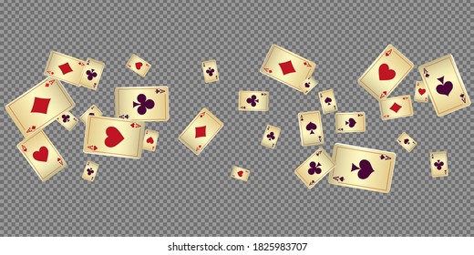 Playing Cards on transparent background. Pattern for ads of parties, events in Vegas. Vector illustration in vintage style.