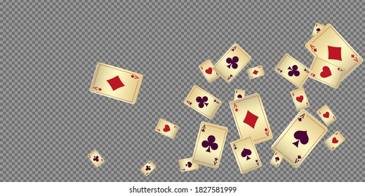Playing Cards on transparent background. Pattern for ads of parties, events in Vegas. Vector illustration in vintage style.