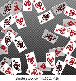Playing Cards on transparent background. Pattern for ads of parties, events in Vegas. Vector illustration in celtic style.