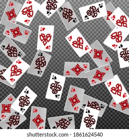 Playing Cards on transparent background. Pattern for ads of parties, events in Vegas. Vector illustration in celtic style.