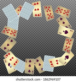 Playing Cards on transparent background. Pattern for ads of parties, events in Vegas. Vector illustration in vintage style.