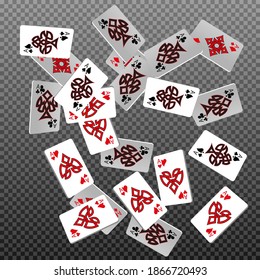 Playing Cards on transparent background. Pattern for ads of parties, events in Vegas.  Vector illustration in celtic style.