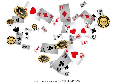Playing Cards on transparent background. Pattern for ads of parties, events in Vegas.