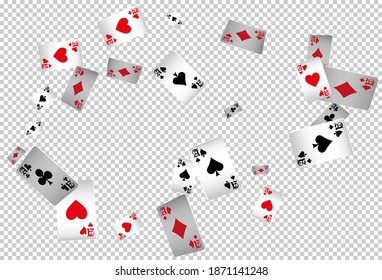 Playing Cards on transparent background. Pattern for ads of parties, events in Vegas.