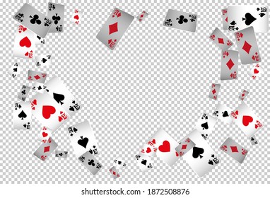 Playing Cards on transparent background. Pattern for ads of parties, events in Vegas.