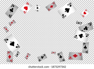 Playing Cards on transparent background. Pattern for ads of parties, events in Vegas. Vector illustration