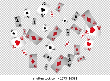 Playing Cards on transparent background. Pattern for ads of parties, events in Vegas. Vector illustration