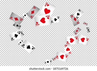 Playing Cards on transparent background. Pattern for ads of parties, events in Vegas. Vector illustration