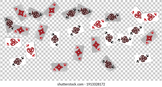 Playing Cards on transparent background. The concept of winning or gambling. Poker and card games. Vector 3d illustration 