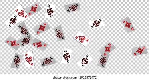 Kartenspielen auf transparentem Hintergrund. Das Konzept des Gewinns oder Glücksspiels. Poker- und Kartenspiele. Vektorgrafik 3D 