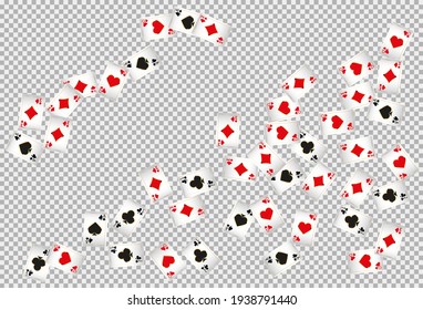 Playing Cards on transparent background. The concept of winning or gambling. Poker and card games. Vector 3d illustration 