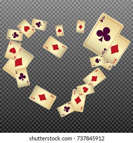 Playing cards  on transparent background. Vector illustration in vintage style.