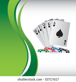 playing cards on vertical green wave