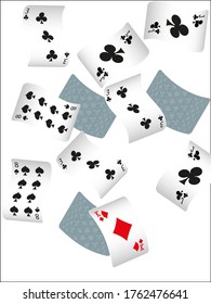 Jugando cartas en el fondo blanco. Patrón para anuncios de fiestas, eventos en Las Vegas.