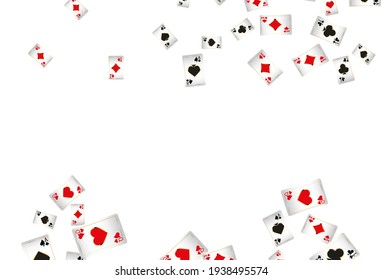 Playing Cards on white background. Pattern for ads of parties, events in Vegas. Vector illustration.