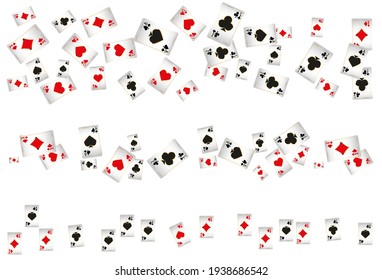 Playing Cards on white background. Pattern for ads of parties, events in Vegas. Vector illustration.