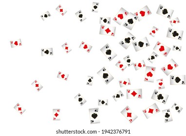 Playing Cards on white background. Pattern for ads of parties, events in Vegas. Vector illustration.