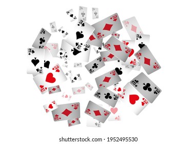 Jugando cartas con fondo blanco. Patrón para anuncios de fiestas, eventos en Las Vegas. Ilustración vectorial.
